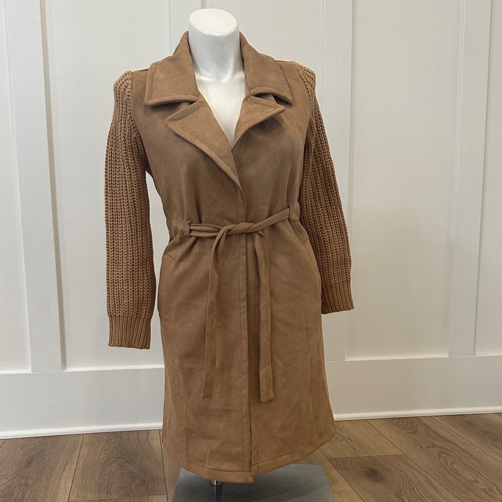 Sweet Rain Faux Suede Knit Arm Trench Coat Size S